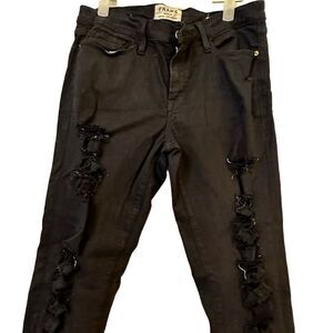 Frame Women's Distressed Denim Jeans Straight Leg Pocket Mid Rise Black Size 30